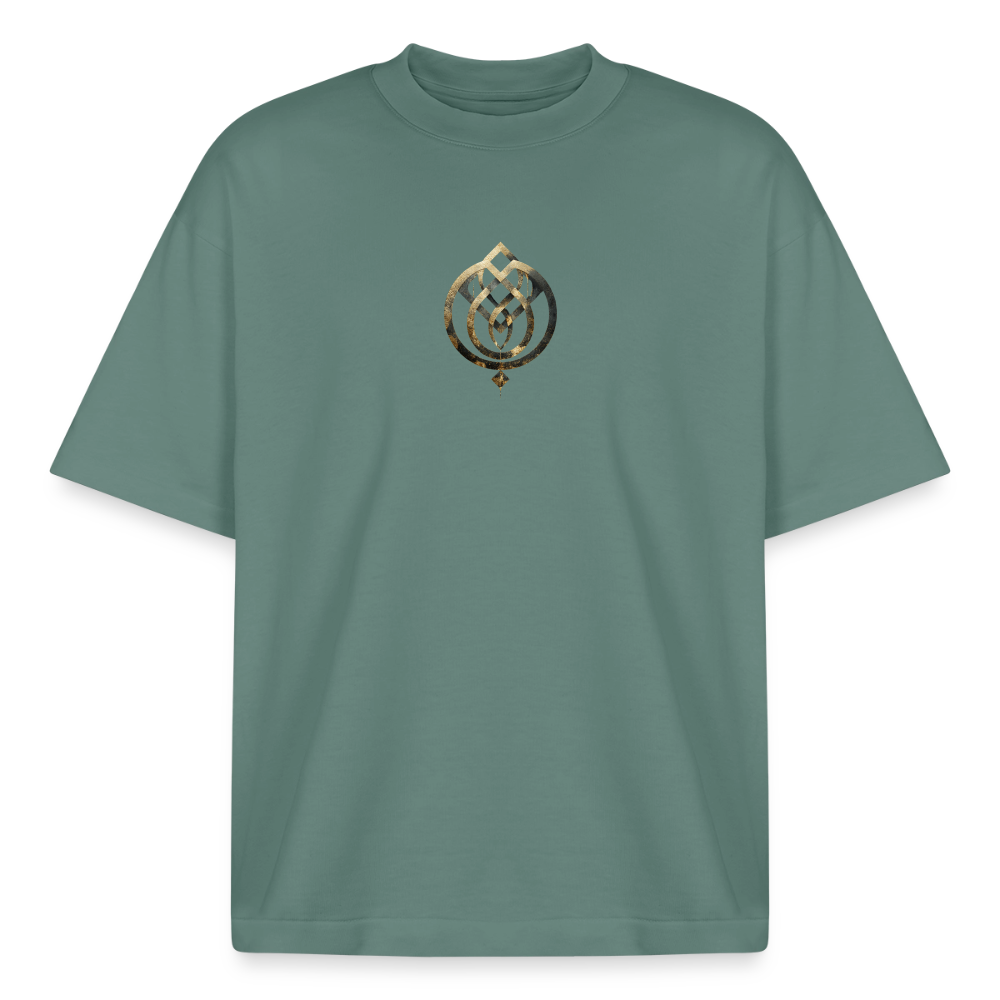Heavyweight Unisex BioT-Shirt "Anima Soluta" vorne & hinten bedruckt - Grüner Bucht