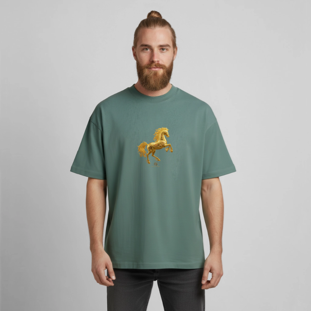 Heavyweight Unisex Bio T-Shirt 	"Feuerpferd" - Grüner Bucht