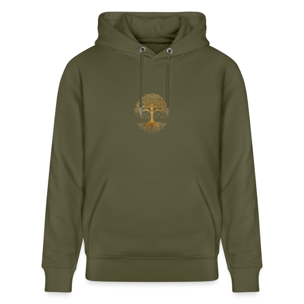 Unisex Bio-Hoodie "Weltenbaum" - Khaki Grün