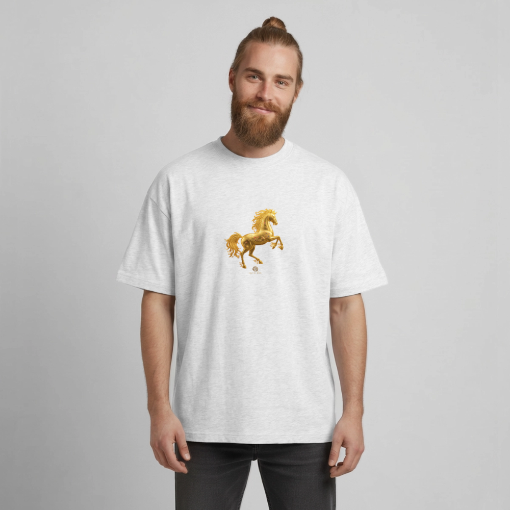 Heavyweight Unisex Bio T-Shirt 	"Feuerpferd" - Kühles Grau meliert
