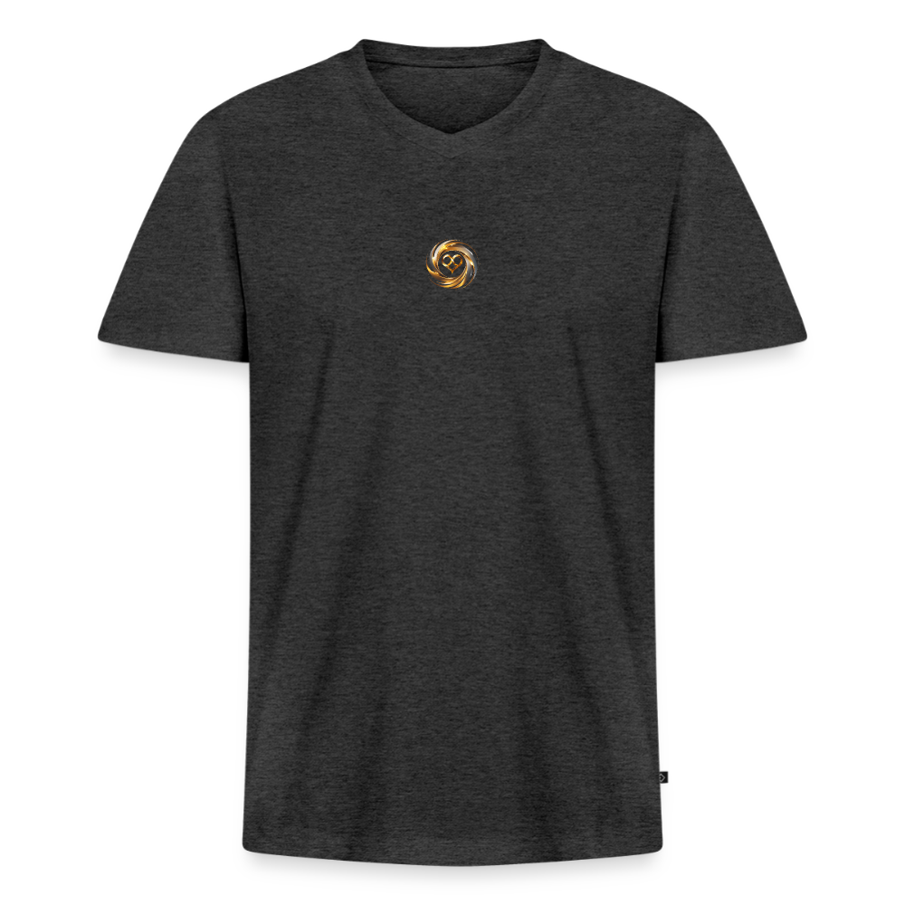 Männer Bio-T-Shirt mit V-Ausschnitt bedruckt vorne & hinten "ICH BIN" - Anthrazit meliert
