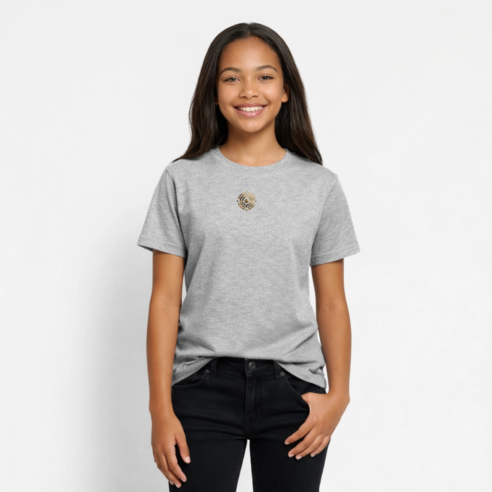 Teenager T-Shirt "Effatá" Rückseite "Die stille Kraft für den inneren Frieden." - Grau meliert