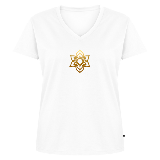 Frauen Bio-T-Shirt mit V-Ausschnitt "Achtsamkeit" - Weiß