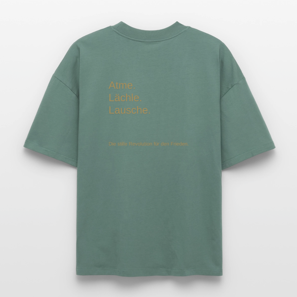 Heavyweight Unisex Bio T-Shirt "Atme Lächle Lausche" - Grüner Bucht