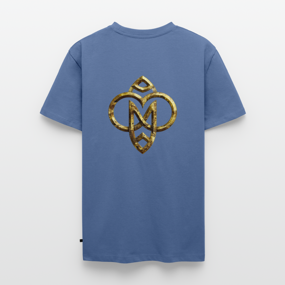 Männer Bio-T-Shirt mit V-Ausschnitt "Die höchste Monade" Druck vorne & hinten - Taubenblau