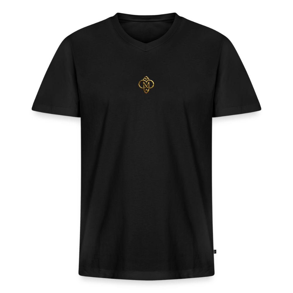 Männer Bio-T-Shirt mit V-Ausschnitt "Die höchste Monade" Druck vorne & hinten - Schwarz