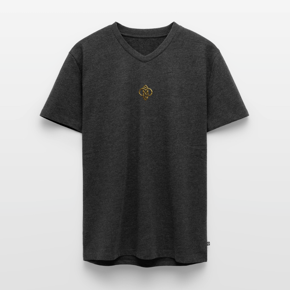 Männer Bio-T-Shirt mit V-Ausschnitt "Die höchste Monade" Druck vorne & hinten - Anthrazit meliert