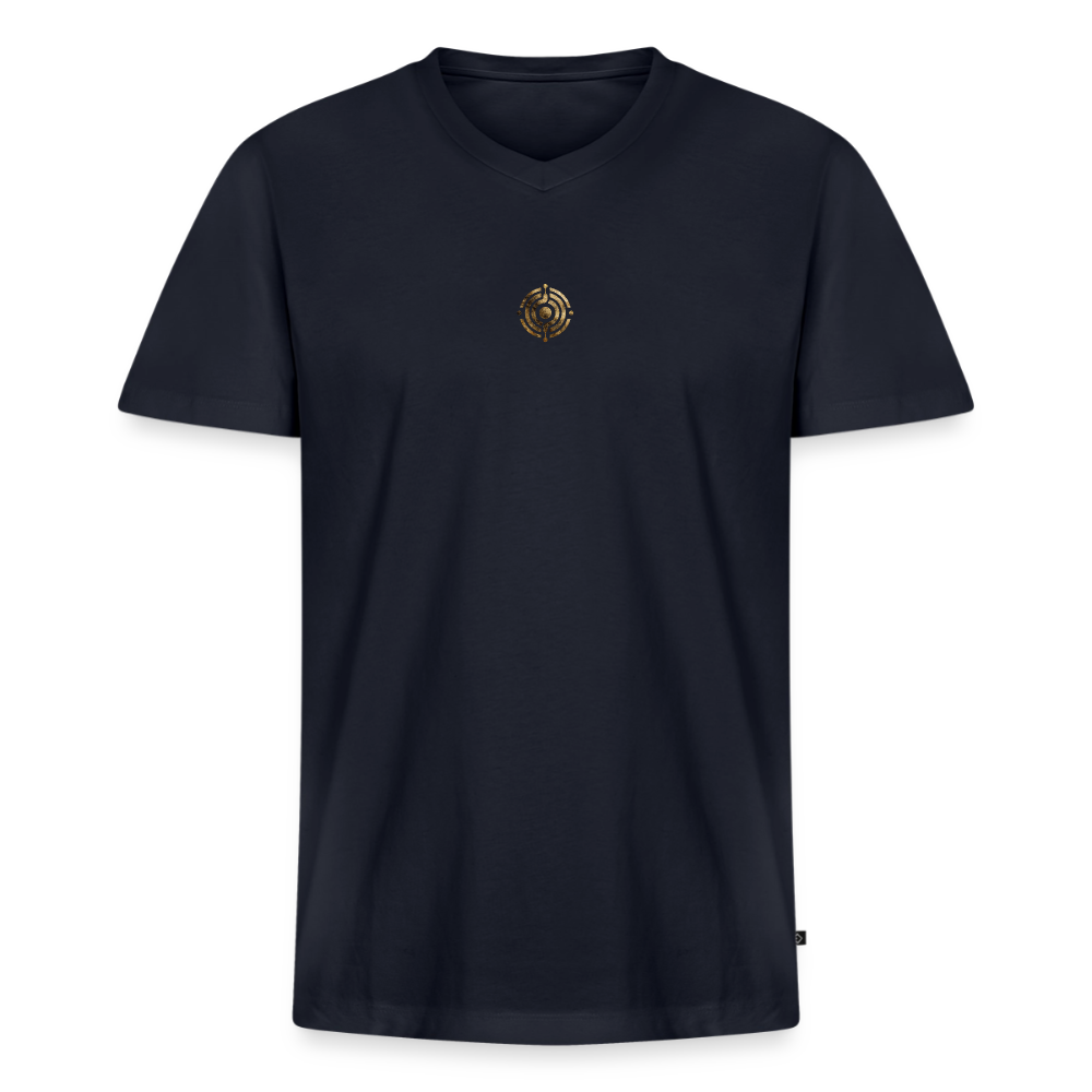 Männer Bio-T-Shirt mit V-Ausschnitt bedruckt vorne & hinten "Effatá – öffne dich." - Navy