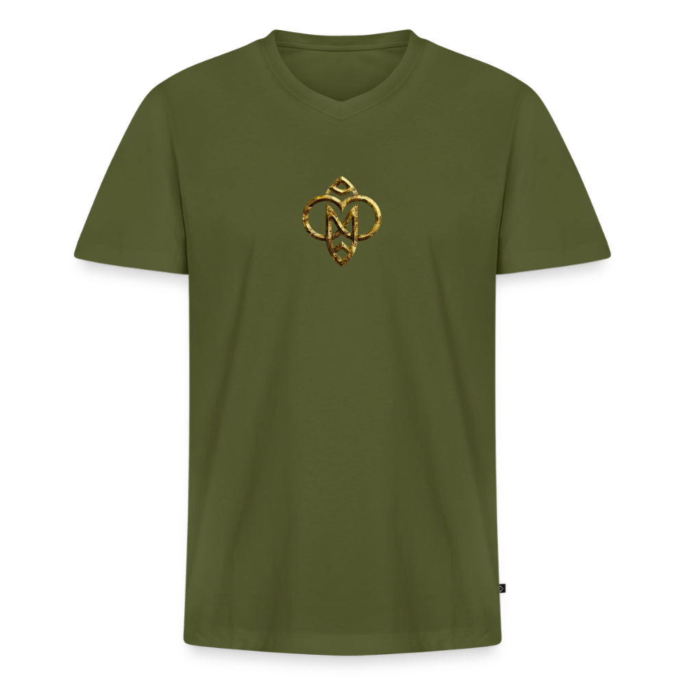 Männer Bio-T-Shirt mit V-Ausschnitt "Höchste Monade" - Khaki