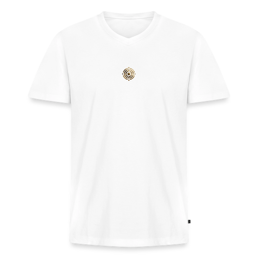 Männer Bio-T-Shirt mit V-Ausschnitt bedruckt vorne & hinten "Effatá – öffne dich." - Weiß