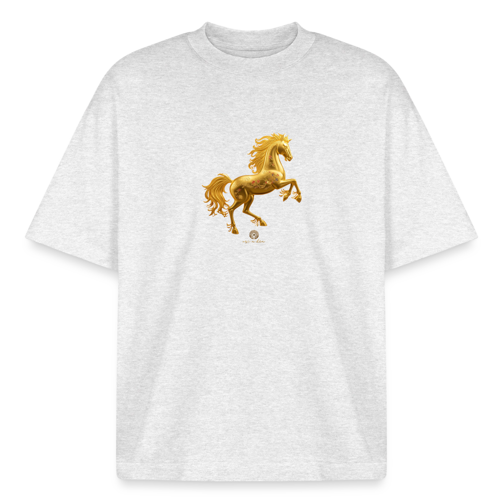 Heavyweight Unisex Bio T-Shirt 	"Feuerpferd" - Kühles Grau meliert