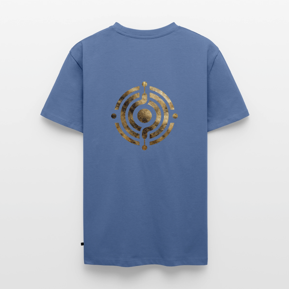 Männer Bio-T-Shirt mit V-Ausschnitt bedruckt vorne & hinten "Effatá – öffne dich." - Taubenblau