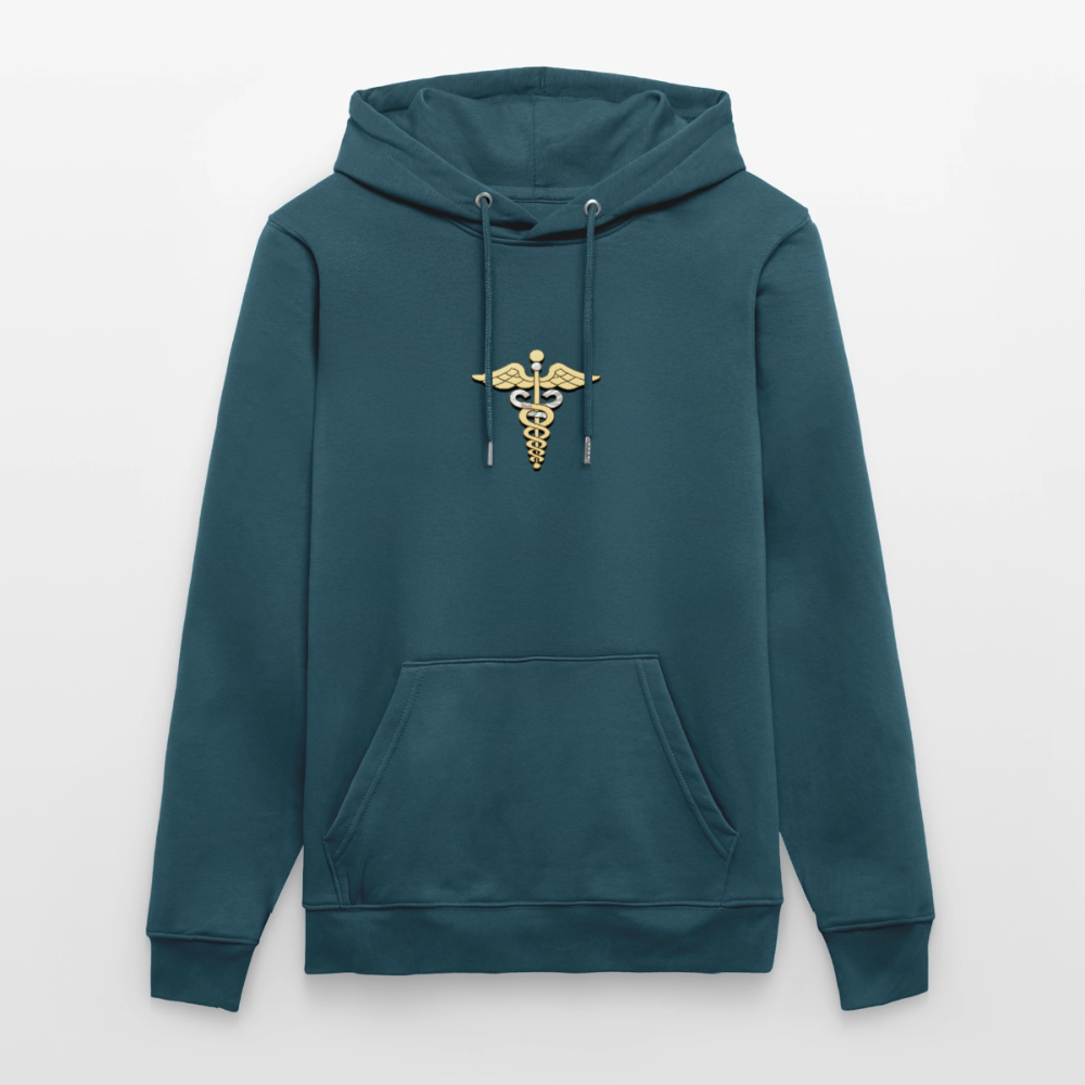 Unisex Bio-Hoodie "Merkurstab - Schutz" - Dunkles Petrol