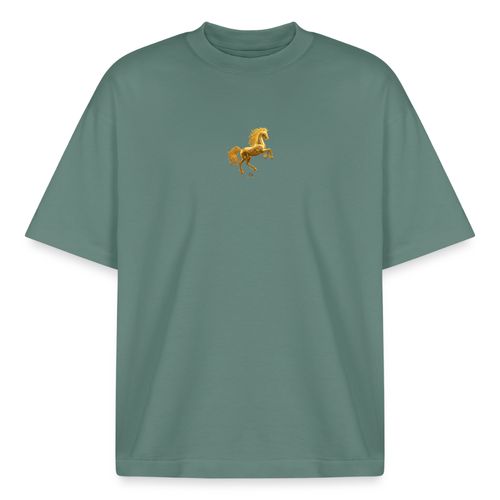 Heavyweight Unisex Bio T-Shirt "Feuerpferd - Grüner Bucht