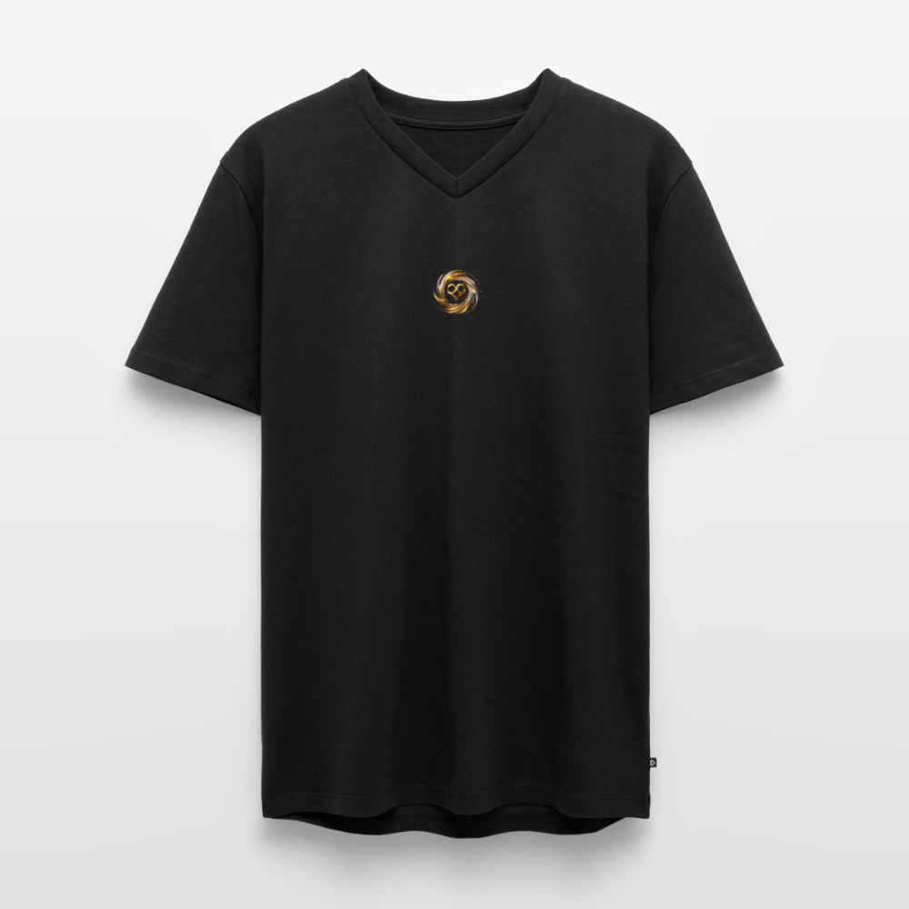 Männer Bio-T-Shirt mit V-Ausschnitt bedruckt vorne & hinten "ICH BIN" - Schwarz