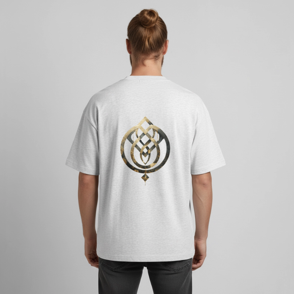 Heavyweight Unisex BioT-Shirt "Anima Soluta" vorne & hinten bedruckt - Kühles Grau meliert