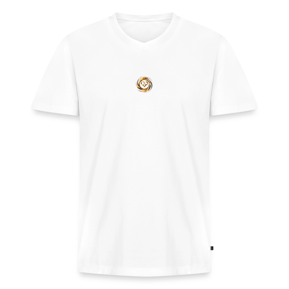 Männer Bio-T-Shirt mit V-Ausschnitt bedruckt vorne & hinten "ICH BIN" - Weiß