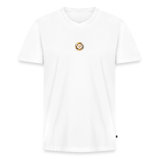 Männer Bio-T-Shirt mit V-Ausschnitt bedruckt vorne & hinten "ICH BIN" - Weiß