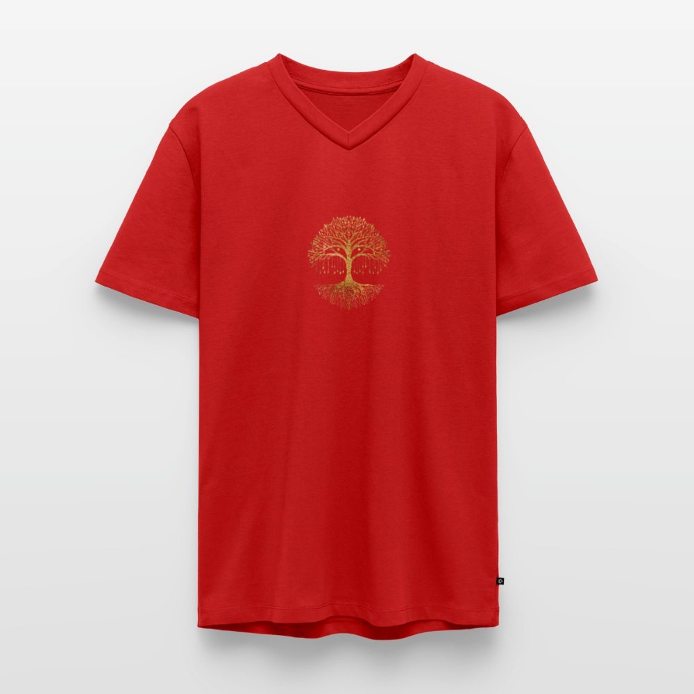 Männer Bio-T-Shirt mit V-Ausschnitt "Weltenbaum" - Rot