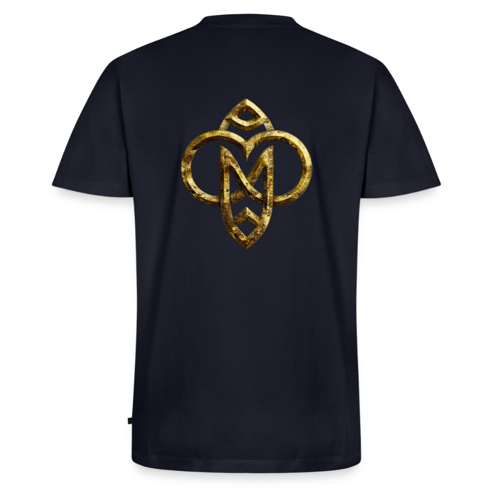 Männer Bio-T-Shirt mit V-Ausschnitt "Die höchste Monade" Druck vorne & hinten - Navy