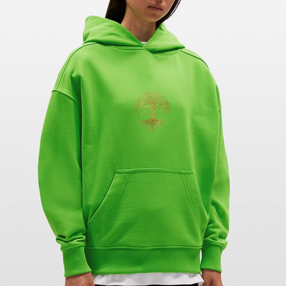 Heavyweight Oversized Organic Hoodie "Weltenbaum"  Made in EU - Apple Neon