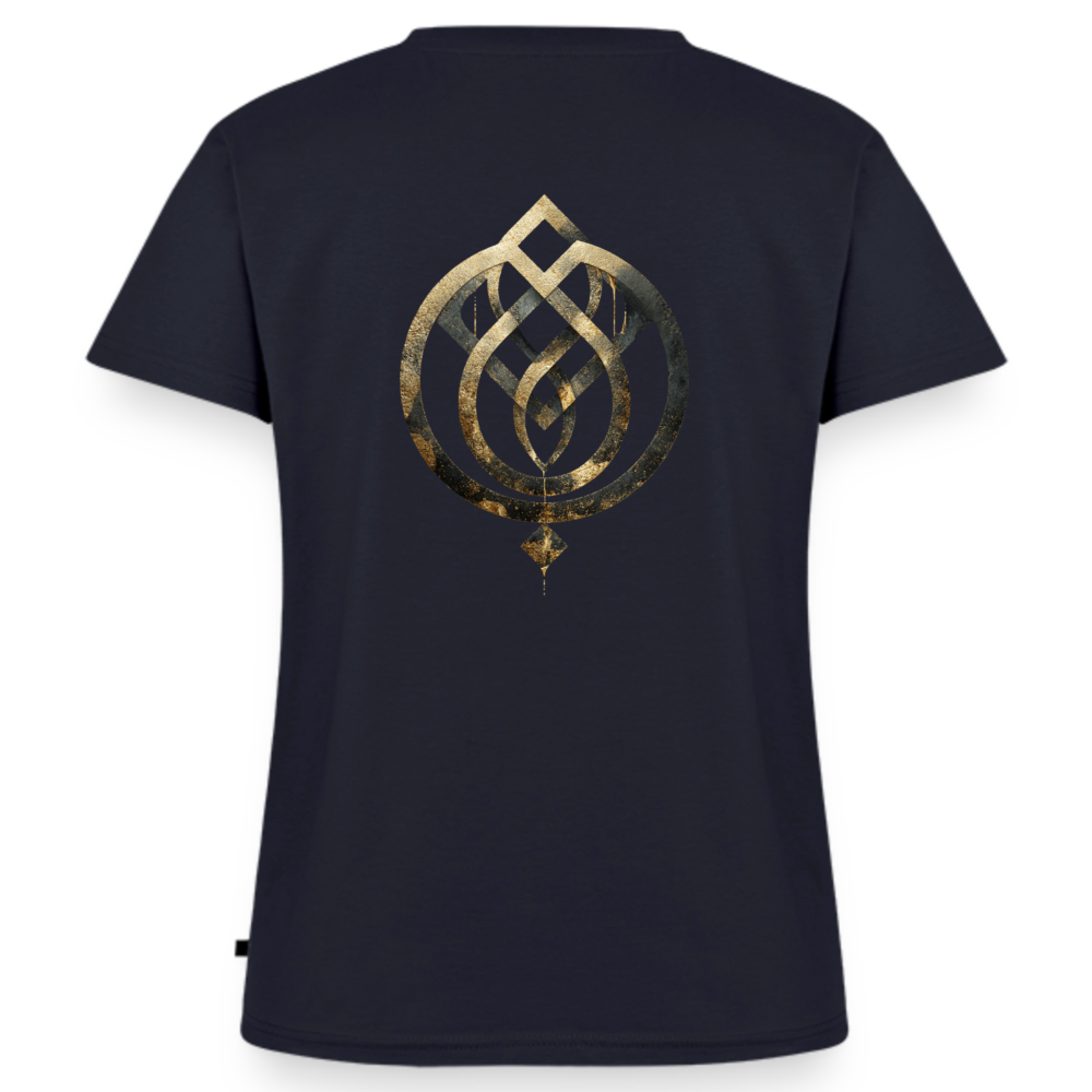 Frauen Bio-T-Shirt mit V-Ausschnitt Anima Soluta – beidseitig bedruck - Navy