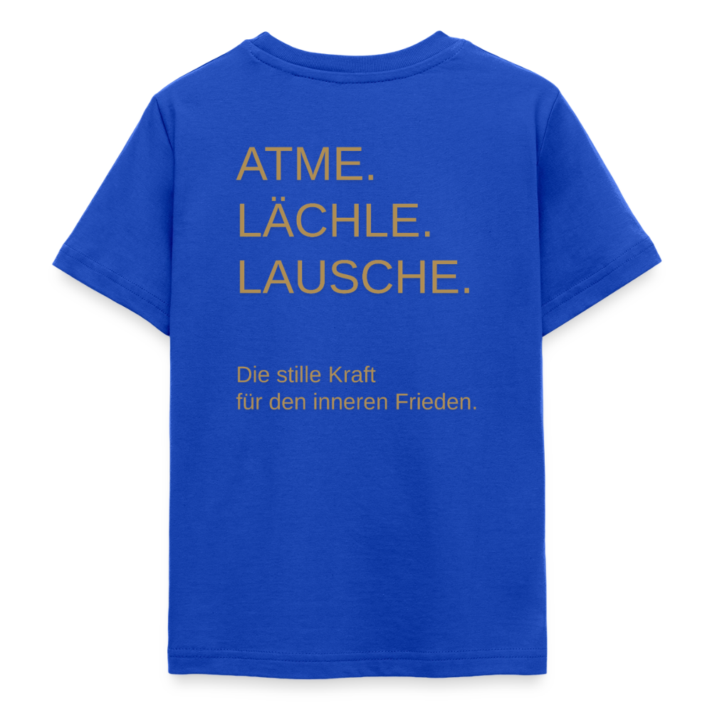 Teenager T-Shirt "Effatá" Rückseite "Die stille Kraft für den inneren Frieden." - Royalblau