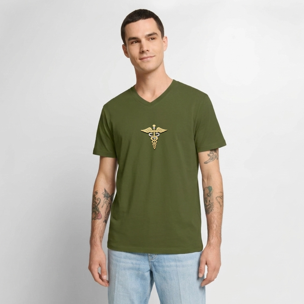 Männer Bio-T-Shirt mit V-Ausschnitt "Merkurstab" - Khaki