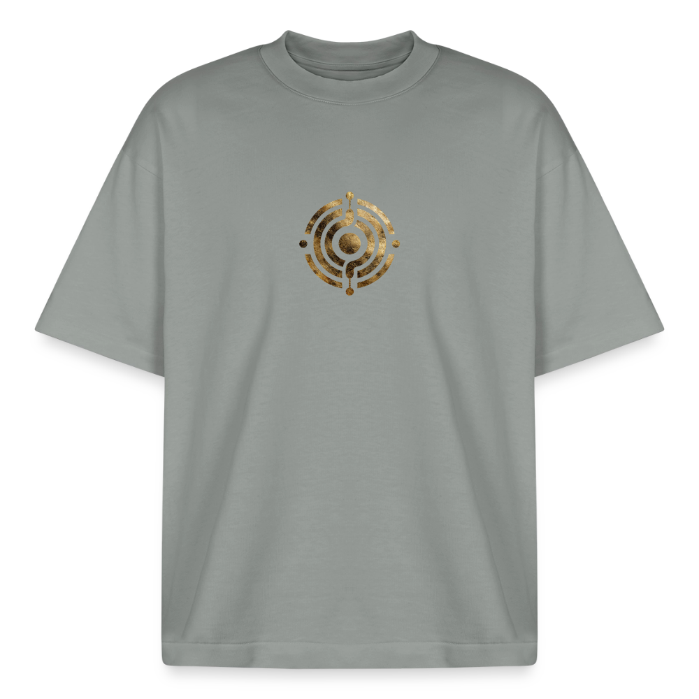 Heavyweight Unisex Bio T-Shirt "Atme Lächle Lausche" - Nebelgrau