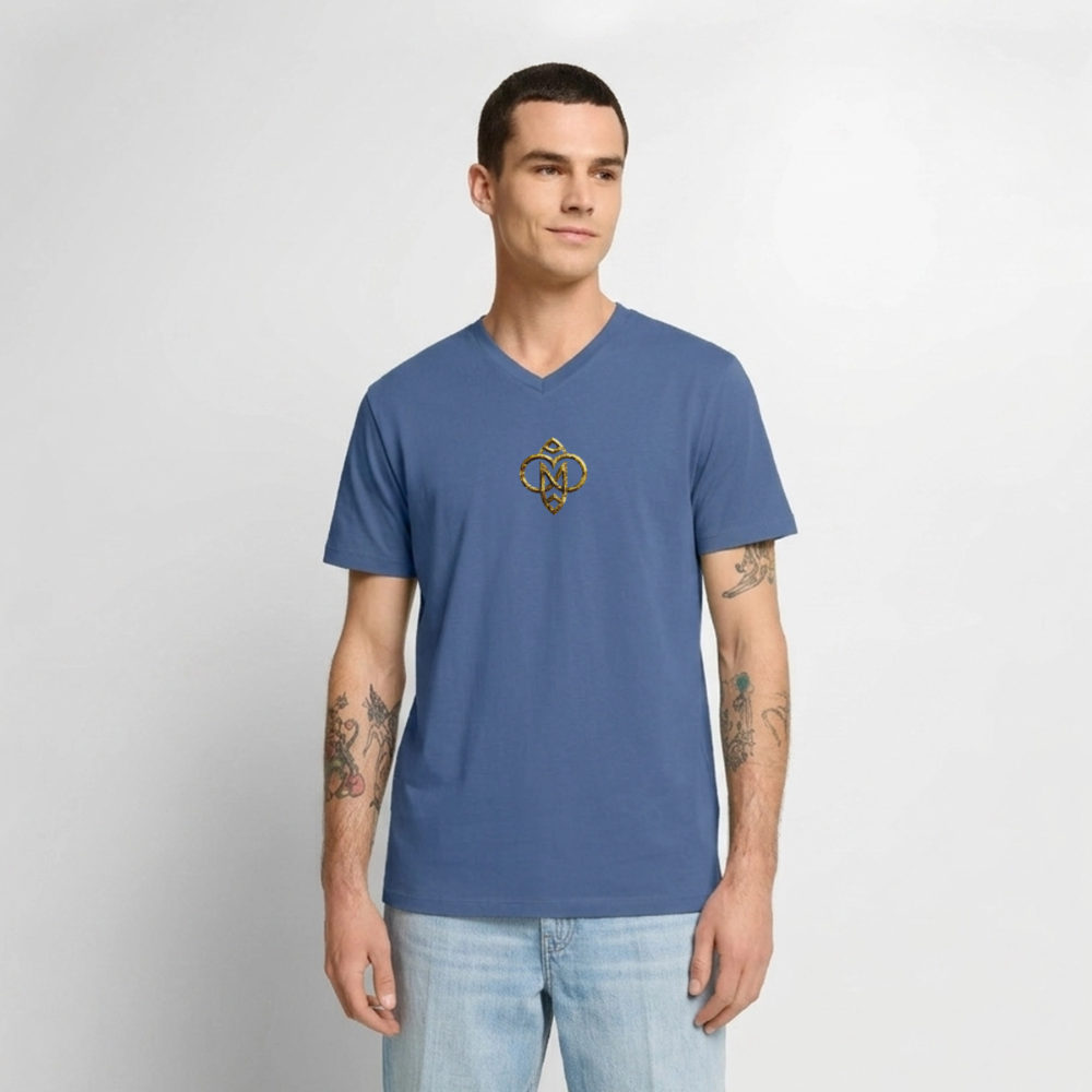 Männer Bio-T-Shirt mit V-Ausschnitt "Höchste Monade" - Taubenblau