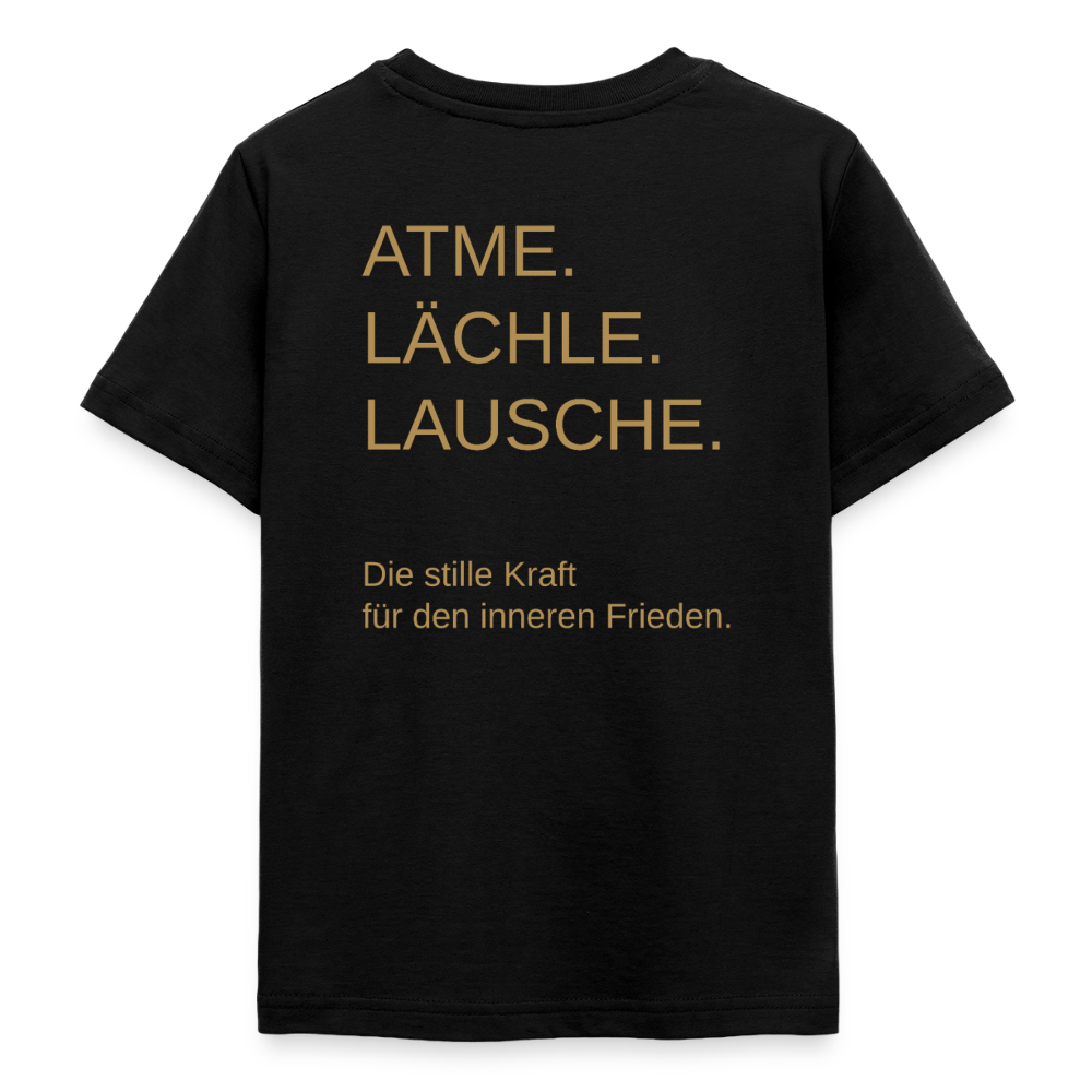 Teenager T-Shirt "Effatá" Rückseite "Die stille Kraft für den inneren Frieden." - Schwarz