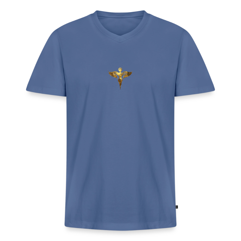 Männer Bio-T-Shirt mit V-Ausschnitt "Gaia" - Taubenblau