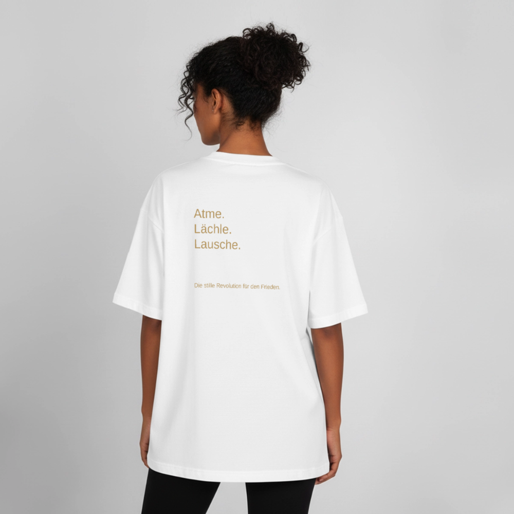 Heavyweight Unisex Bio T-Shirt "Atme Lächle Lausche" - Weiß