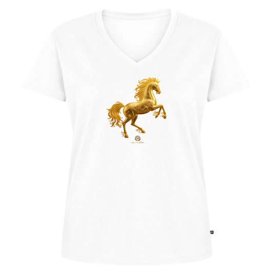Frauen Bio-T-Shirt mit V-Ausschnitt "Feuerpferd" - Weiß