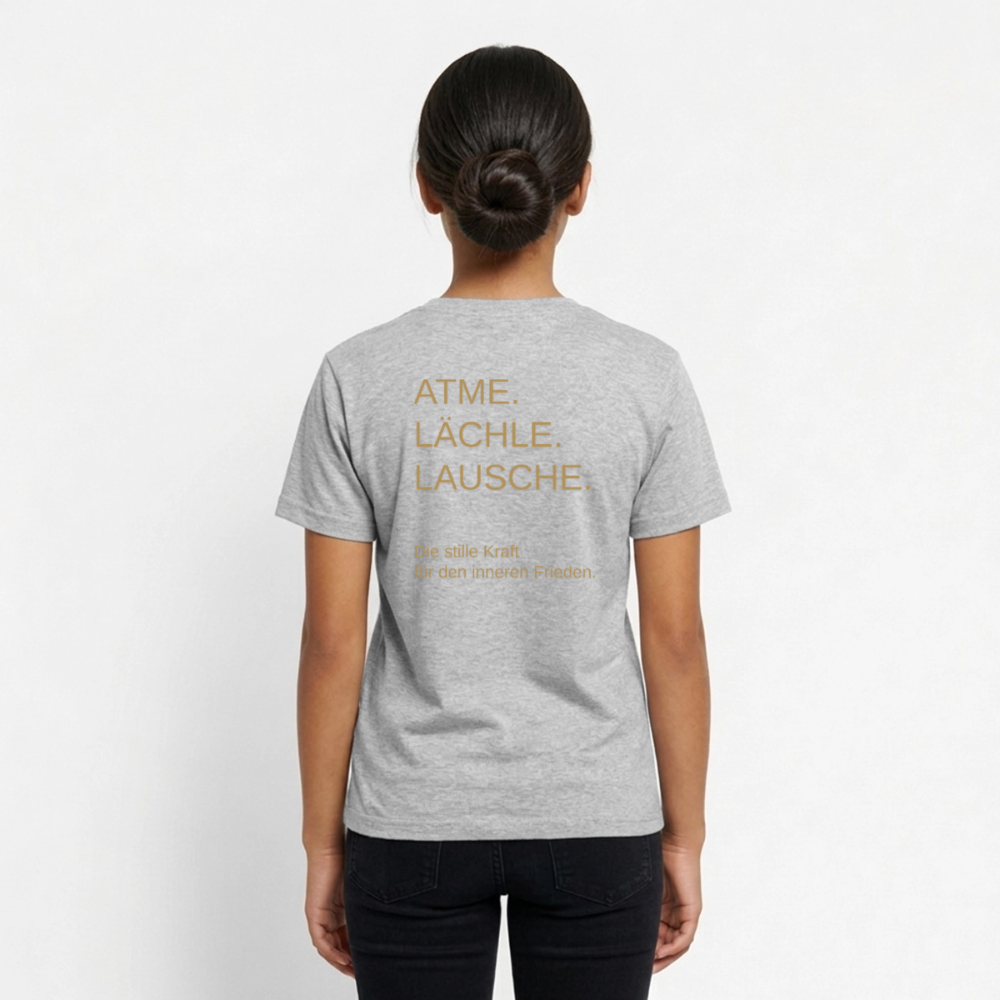 Teenager T-Shirt "Effatá" Rückseite "Die stille Kraft für den inneren Frieden." - Grau meliert