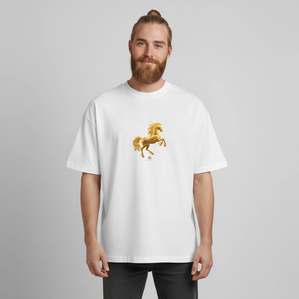 Heavyweight Unisex Bio T-Shirt 	"Feuerpferd" - Weiß