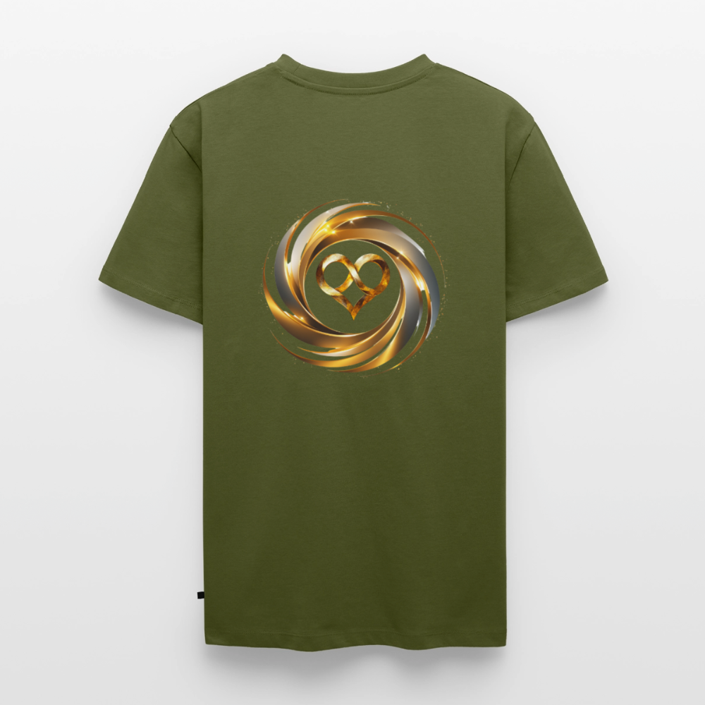 Männer Bio-T-Shirt mit V-Ausschnitt bedruckt vorne & hinten "ICH BIN" - Khaki