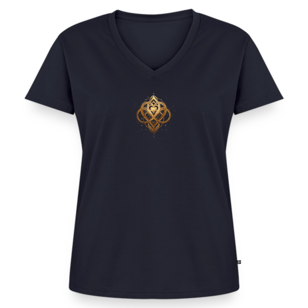 Frauen Bio-T-Shirt mit V-Ausschnitt "Agape" - Navy
