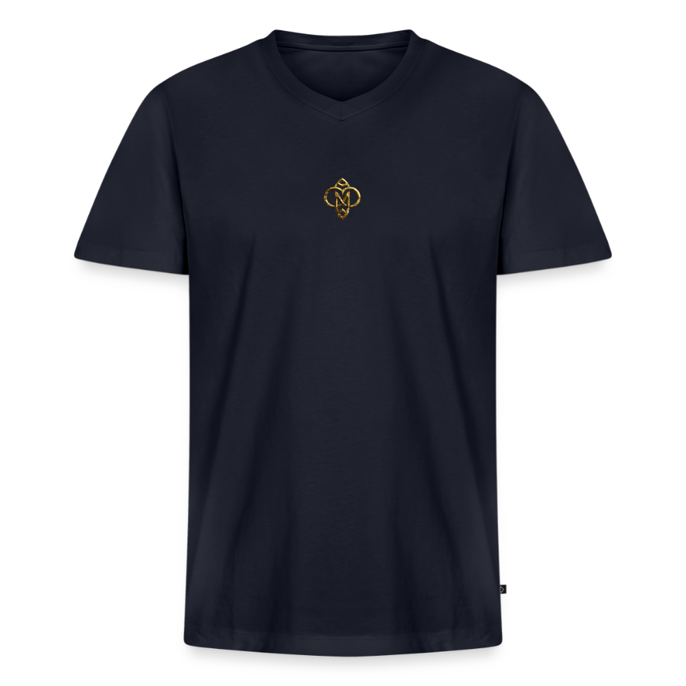 Männer Bio-T-Shirt mit V-Ausschnitt "Die höchste Monade" Druck vorne & hinten - Navy