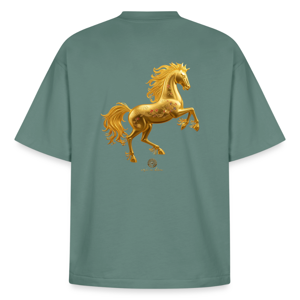 Heavyweight Unisex Bio T-Shirt "Feuerpferd - Grüner Bucht
