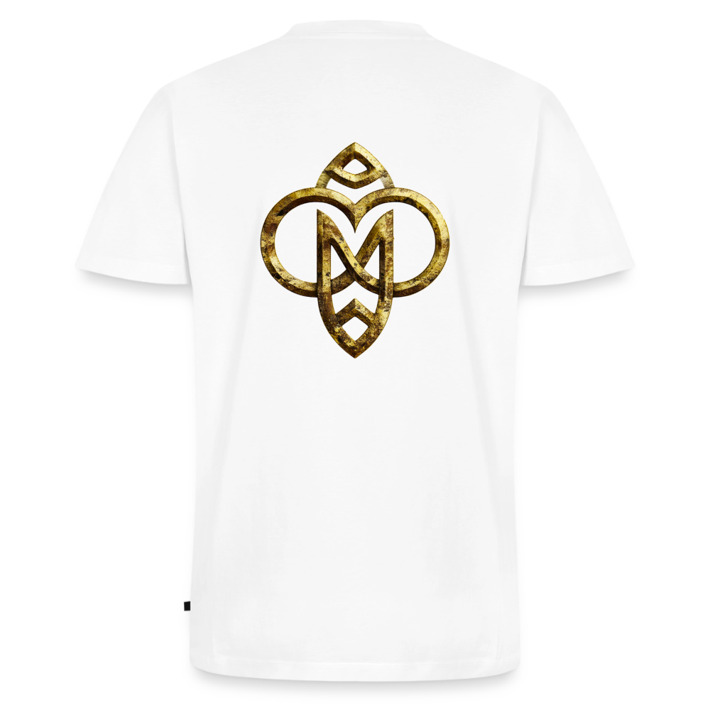 Männer Bio-T-Shirt mit V-Ausschnitt "Die höchste Monade" Druck vorne & hinten - Weiß