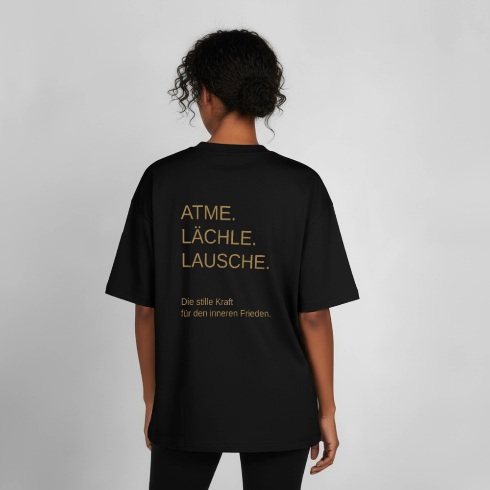 Heavyweight Unisex Bio T-Shirt "Effatá – öffne dich" Rückseite "Die stille Kraft für den inneren Frieden.§ - Schwarz