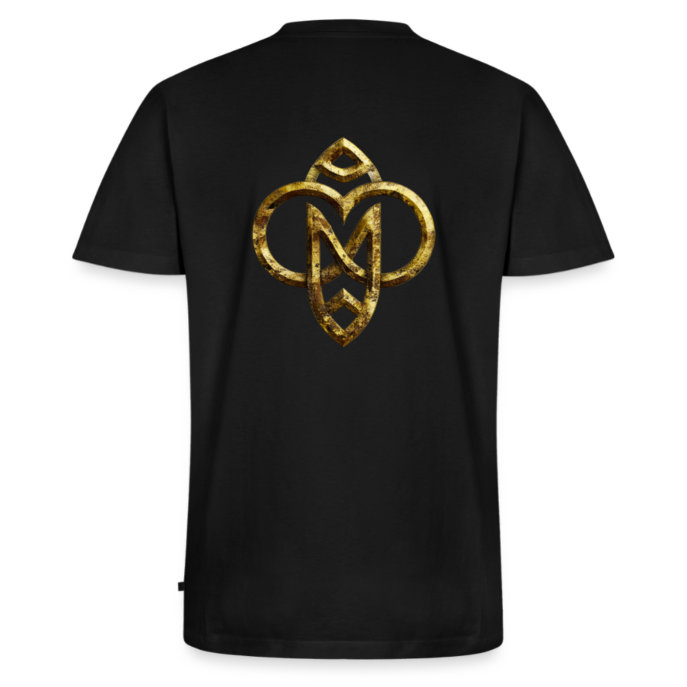 Männer Bio-T-Shirt mit V-Ausschnitt "Die höchste Monade" Druck vorne & hinten - Schwarz