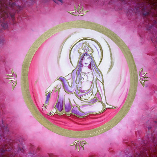 chiSign Original Divine Art Kwan Yin Acryl Malerei 60 x 60 cm