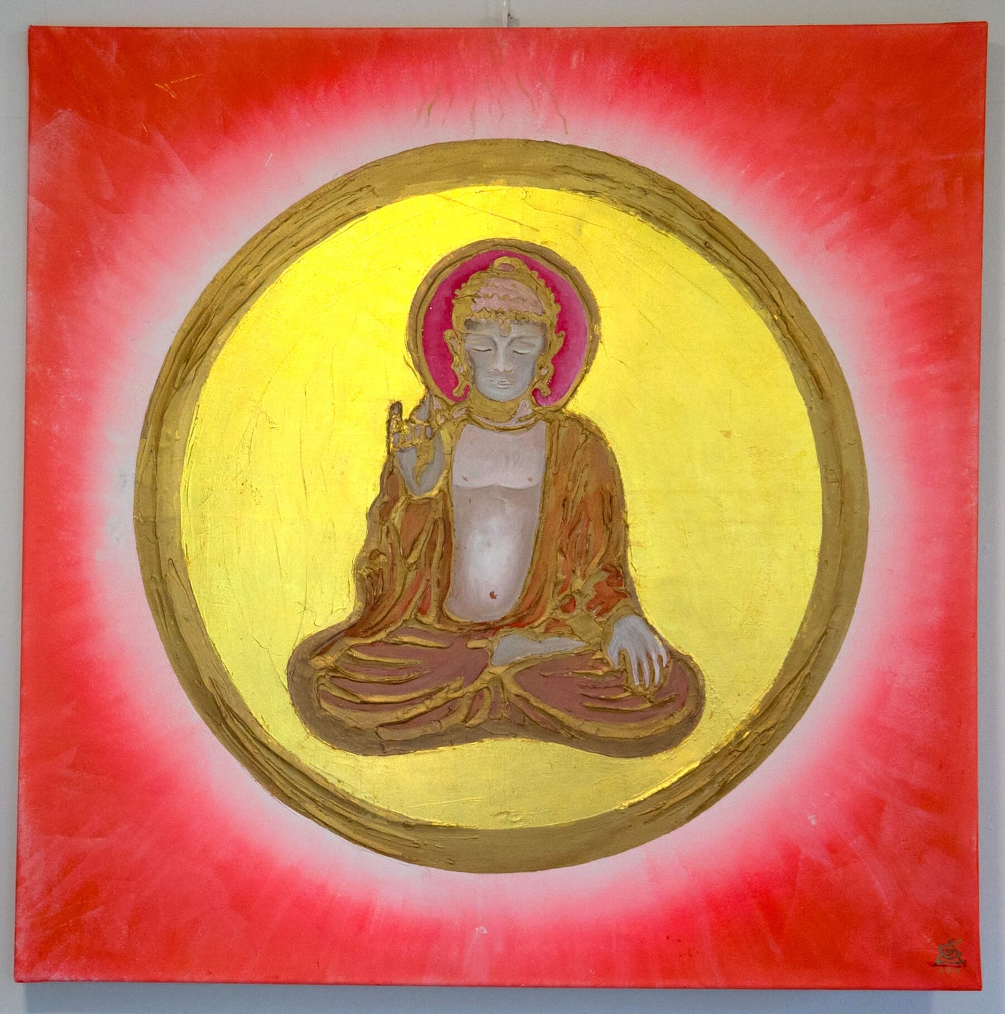 chiSign Original Buddha-Bild Acryl mit 24 Karat Blattgold, Format 90 x 90 cm