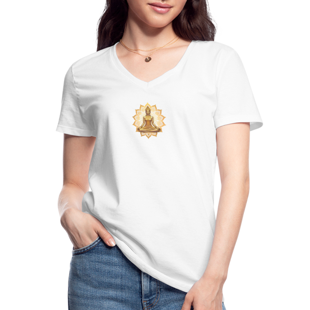 Lotus V-Neck T-Shirt Damen - white