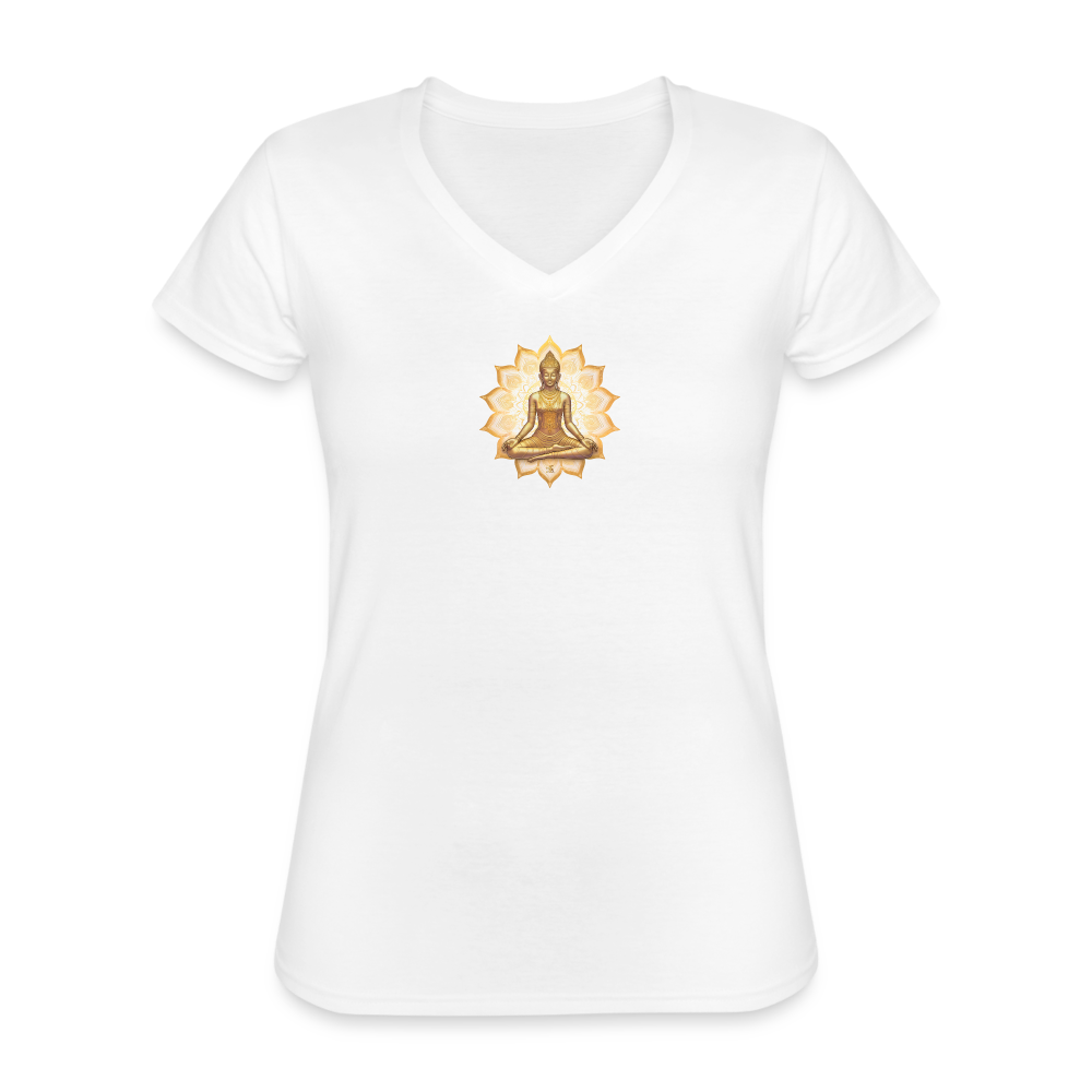 Lotus V-Neck T-Shirt Damen - white