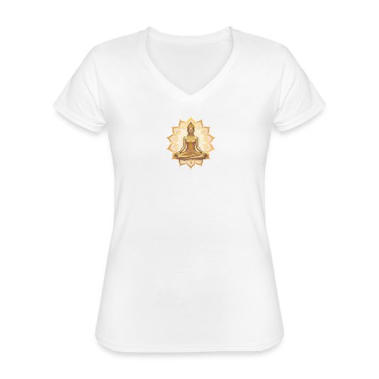 Lotus V-Neck T-Shirt Damen - white