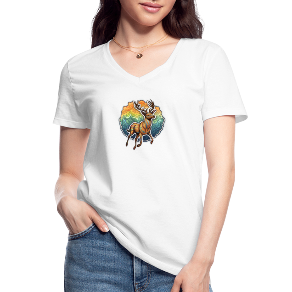 V-Neck T-Shirt  Damen - white