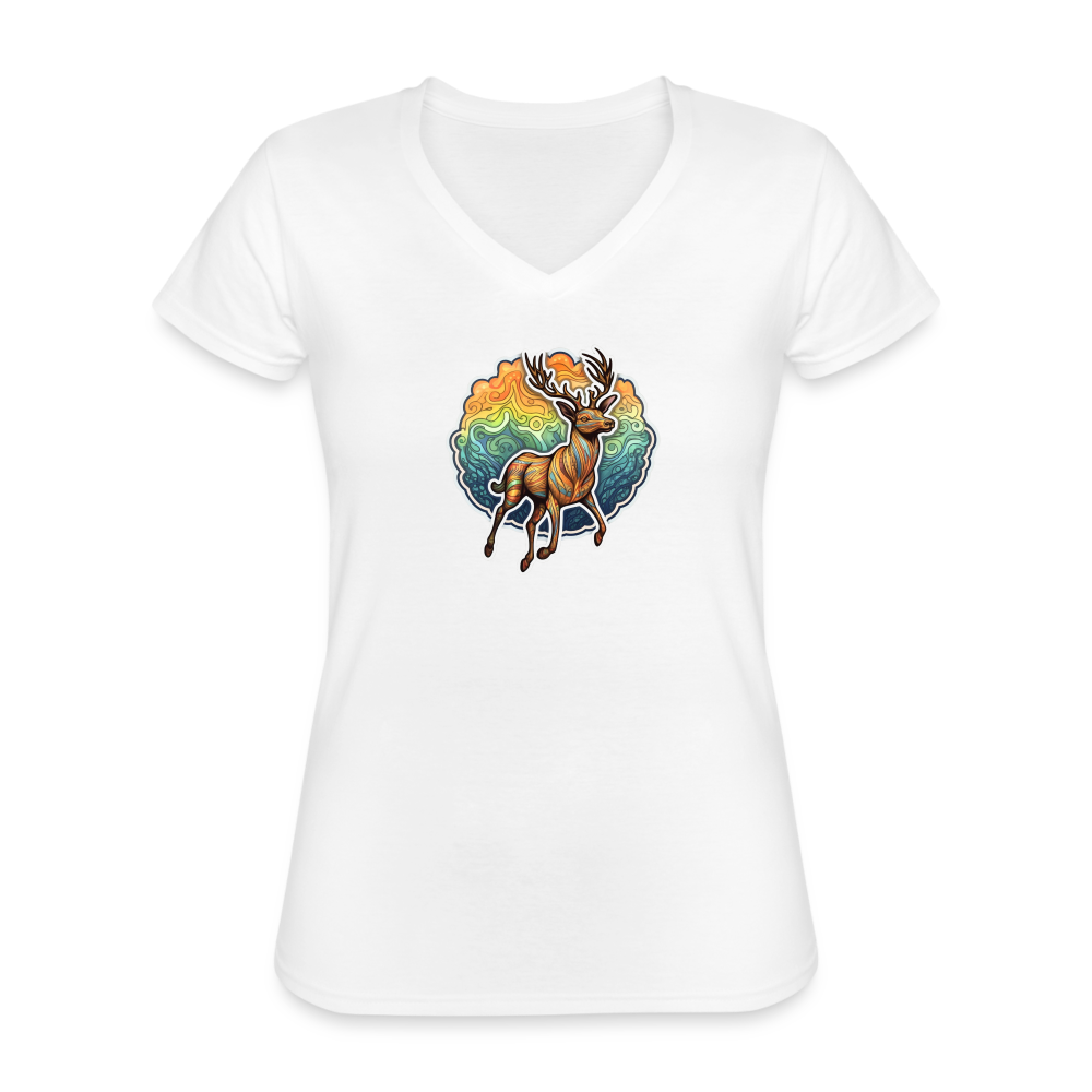 V-Neck T-Shirt  Damen - white